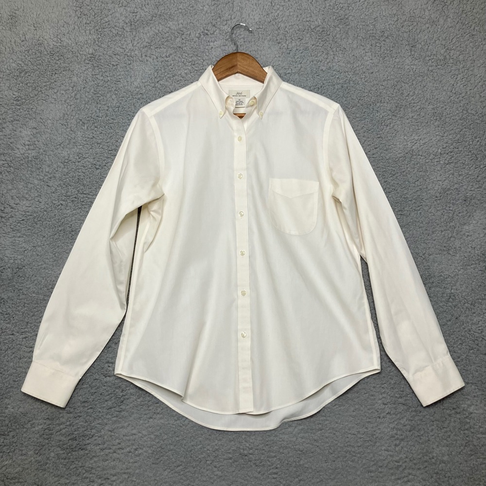 Brooks Brothers Button Up Shirt Women 10 Ivory Non-Iron 100% Cotton Quiet Luxury